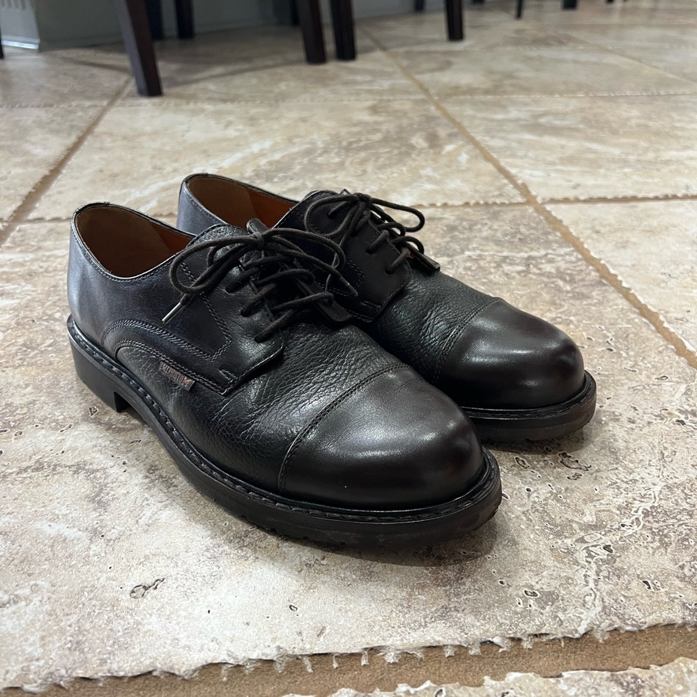 EUC Mephisto Goodyear Welt Cap-Toe Derby Shoes - Dark Brown Leather